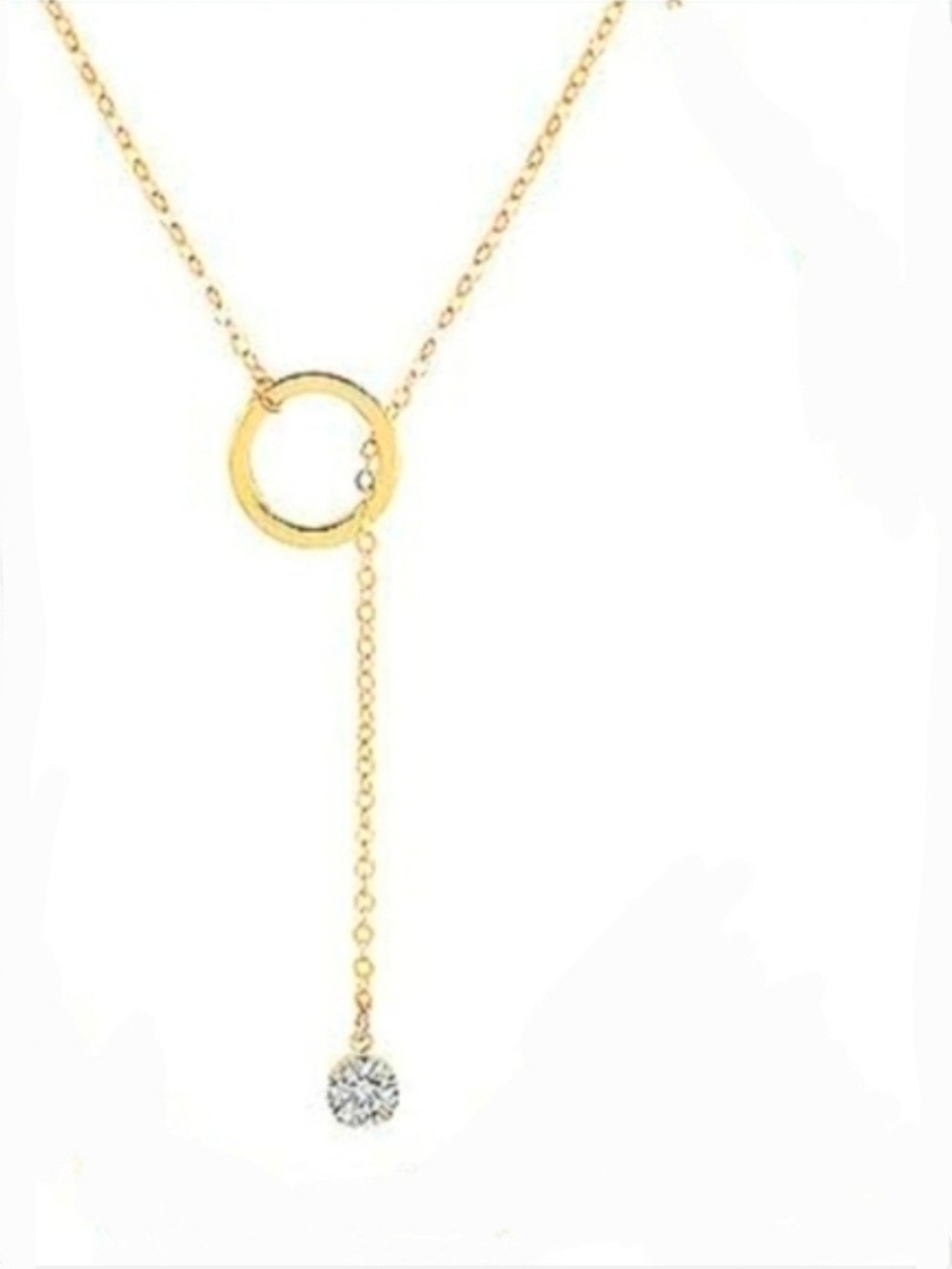 Gold Circle Lariat Necklace with Crystal Drop BNIB